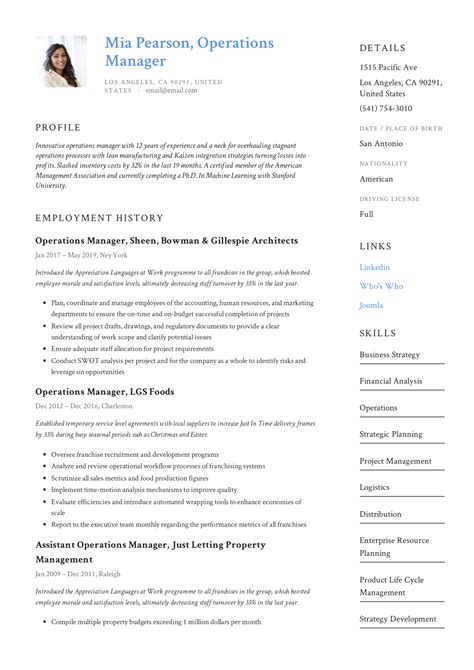 Operations Manager Resume Examples & Guide for .